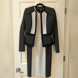 Calvin Klein dress suit, black and whitewith sleeveless dress and jacket, size 2